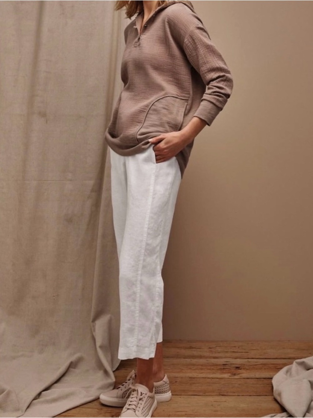 Pure Jill J Jill Pullover Hood Organic Cotton Gauze French Terry XS Driftwood - Picture 2 of 8